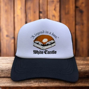 White Castle Mens Trucker Hat Black Fast Food Burger Retro 80s Logo Ball Cap - Picture 1 of 6