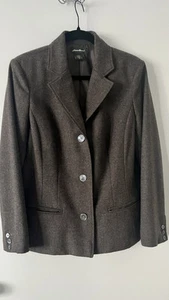 Eddie Bauer 100% Wool Tweed Blazer Jacket Brown Lined Three Button M - Picture 1 of 7