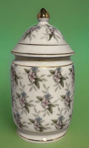 Vintage Porcelain Floral Keepsake Jar With Lid Lavender & Blue Flowers Gold Trim - Picture 1 of 11