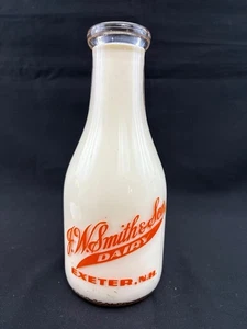J.W. Botella de leche Smith & Sons Dairy Orange Pyro alta de cuarto redondo TRPQ Exeter NH - Imagen 1 de 12