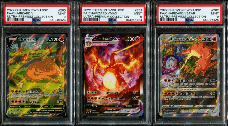 PSA 9 Charizard V VMAX VSTAR SWSH 260 261 262 UPC Promo Alt Art Pokemon Card SET - Image 1 of 1
