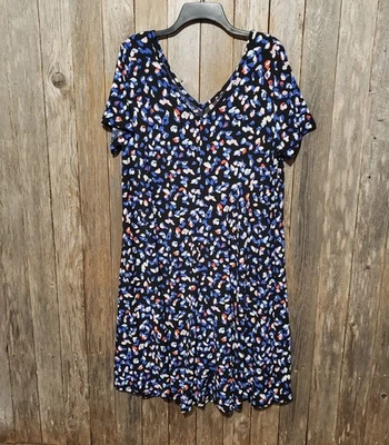 Vestido Swing para Mujer Roaman's 14 16 Negro Azul Estampado Cuello en V Ultra Suave Plus Foto 1 de 4