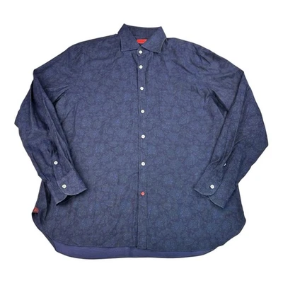 Camisa Isaia Para Hombres Azul Sombra Paisley Cuello Manga Larga Abotonada Talla 17/43 Foto 1 de 4