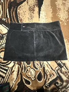 Vintage Y2K Tommy Hilfiger Jeans Velvet Mini Skirt Black Women’s Size 7 - Picture 1 of 7