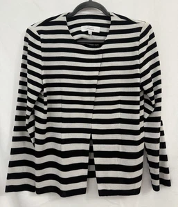 Misook schwarz weiß metallic gestreift Jacke Blazer Cardigan asymmetrisch Gr. M - Bild 1 von 9