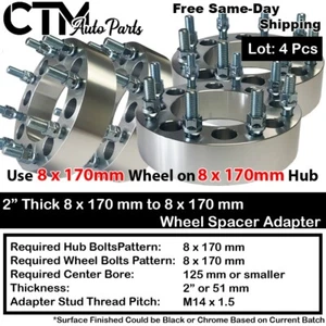 4x 2" 8x170 Wheel Spacer Adapter Fit 03-22 F250 99-22 F350 Super Duty SRW - Picture 1 of 5