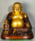 13.7" Old Tibetan Purple Bronze Gold Happy Laugh Maitreya Buddha Statue