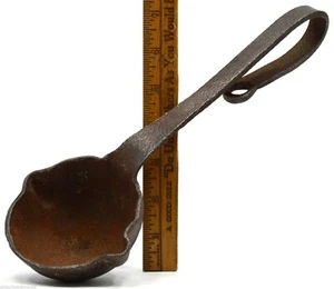 Antique WROUGHT IRON LADLE 11" Primitive SMELTING SPOON Odd/Unusual BENT HANDLE! - Picture 1 of 11