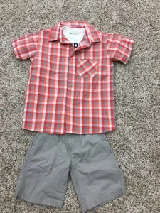 Boys Boyz Wear By Nannette T-Shirt, Button Up Shirt, Tan Khaki Short Set Size 7 - Picture 1 of 4