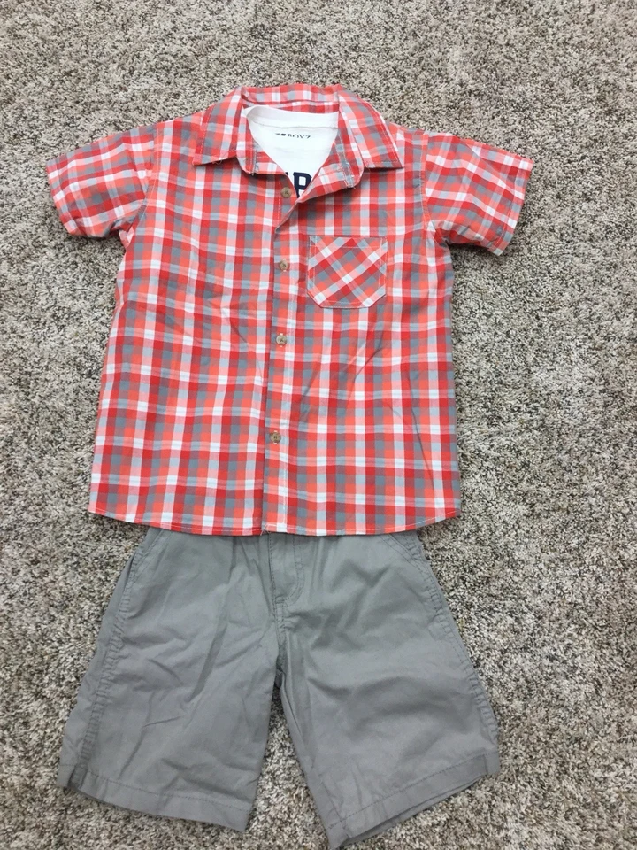 Boys Boyz Wear By Nannette T-Shirt, Button Up Shirt, Tan Khaki Short Set Size 7 - Image 1 of 4