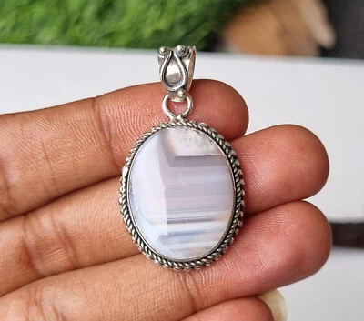 Fabuloso Colgante Ágata Encaje Azul Plata de Ley 925 Hecho a Mano Regalo PG1393 Foto 1 de 4