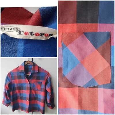 Ropa de trabajo vintage años 60 Teijin Tetoron Gorpcore a cuadros manga 3/4 bolsillo Foto 1 de 4