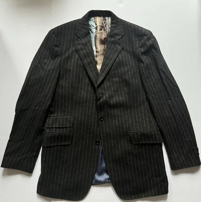 ETRO Cashmere Mens Charcoal Gray Pinstripe Jacket Blazer 54 L ~ Made in Italy - Image 1 of 4