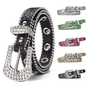 Cintura donna punk strass borchie metallo spilla fibbia PU diamante cristallo cinture - Foto 1 di 23