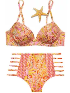 Victoria Secret Convertible 36C Top strappy High waist Large bikini Warm Paisley - Picture 1 of 12