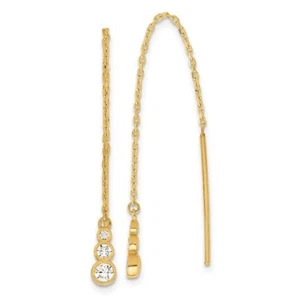 14k Yellow Gold Polished Cubic Zirconia Threader Earrings 1.25g Gift for Her - Picture 1 of 7