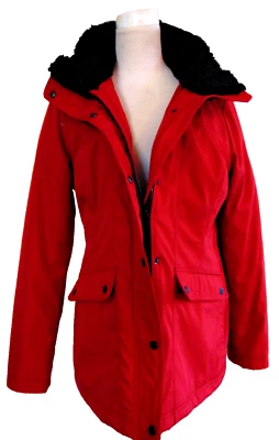 PARKA ROJA JESSICA SIMPSON PARA MUJER CUELLO IMITACIÓN PIEL RIBETE CAPUCHA A PRUEBA DE BLIZZERD ~ M/L Foto 1 de 4