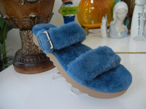 NUOVI SANDALI BASSI KOOLABURRA BY UGG FURR AH FUZZY COAST BLU INTERNO ESTERNO TAGLIA 11