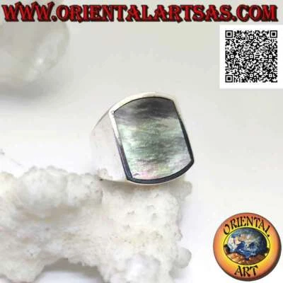 Anello in Argento 925‰ paua shell (abalone) rettangolare curva su due lati a fil - Immagine 1 di 4