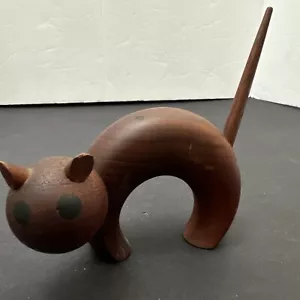 Vintage RARE H+F teak cat with arched back and inlaid eyes - Picture 1 of 5