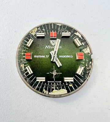 Reloj Nivada Mustang 77 Sincronico Para Hombre De Colección Manual Esfera Verde Para Restaurar Foto 1 de 4