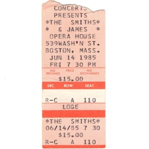 THE SMITHS & BILLY BRAGG & JAMES Concert Ticket Stub BOSTON 1985 MEAT IS MURDER - Picture 1 of 2