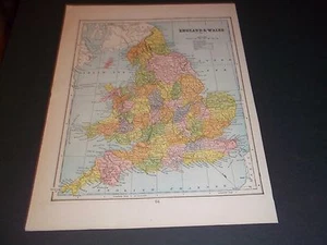 1891 ENGLAND AND WALES Antique color state map original authentic - Picture 1 of 1