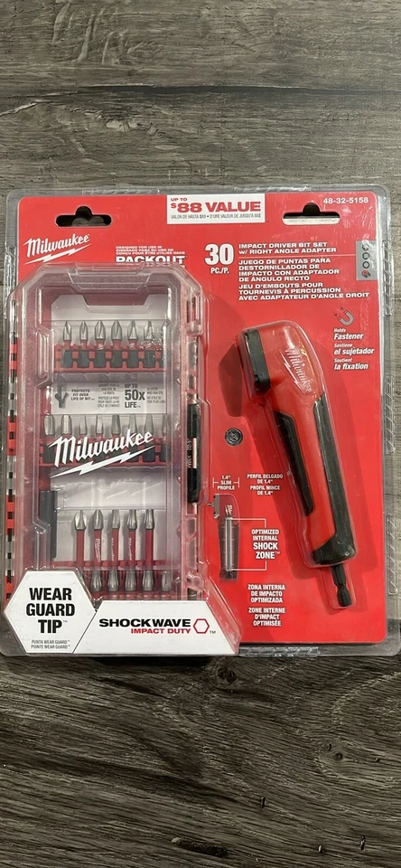 Milwaukee 30 Pc. Impact Driver Bit Set With Right Angle Adapter 48-32-5158 - Image 1 of 1
