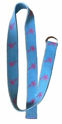 VNTG 90S BARBIE PREP VIBE  WOVEN BELT BLUE W PINK PALM TREES METAL LOOP CLASP - Image 1 of 4
