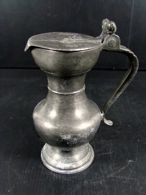 Petit Pichet Couvert Etain XVIII° Poinçons, H - 14,5 cm - Photo 1/4