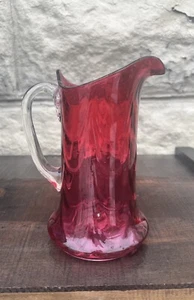 Victorian Cranberry Glass Creamer Crude Applied Handle Late 19th C. Antique WOW! - Picture 1 of 16