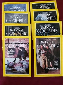 National Geographic Magazine 1990 Lot Of 8 With Most Of Original Insert / Maps - Picture 1 of 3