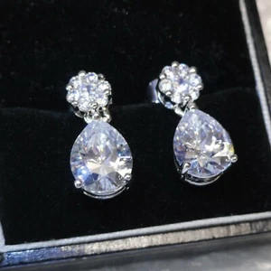 Simulated Diamonds Gold GF Drop Earrings Made With Swarovski Crystals, BOXED - Picture 1 of 9