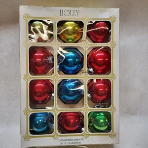 Vintage Stechpalme Glas 2 1/4" Weihnachtsschmuck, 12er Set in Originalverpackung - Bild 1 von 3