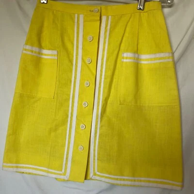 FALDA VINTAGE LEON LEVIN AMARILLA, CONTRASTE BLANCO, BOTÓN DELANTERO, BOLSILLOS 26" W Foto 1 de 4