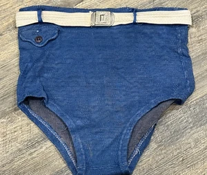 Vintage Jantzen Swim Trunks Mens Blue Wool High Waist Belted (15C) - Picture 1 of 7