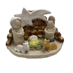 VTG NATIVITY Studio Hand Made Clay Mixed Bisque/Gloss Miniature Holy Family - Picture 1 of 15
