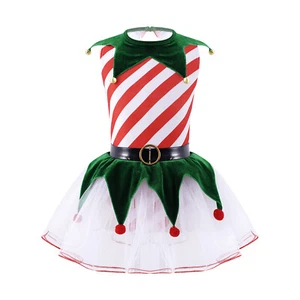 Kids Girls Christmas One-Piece Dress Up Ballet Costume Tailored Hem Cosplay - Picture 1 of 22