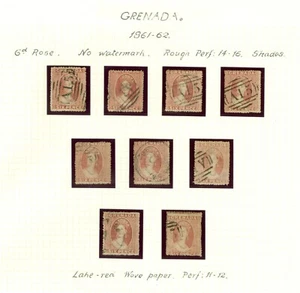 Grenada 1861-62. 6d rose x9. Neatly displayed on album leaf (SG 3). Good to... - Picture 1 of 1