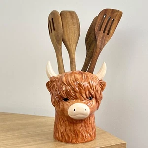 Utensil Holder Ceramic Pot Jar HIGHLAND COW Country Kitchen Storage Accessory - Picture 1 of 9