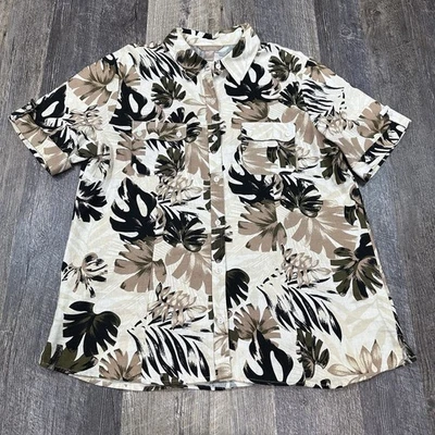 Женский белый олень льняная смесь гавайский цветочный узор короткий рукав размер L 12-14 - Изображение 1 из 4