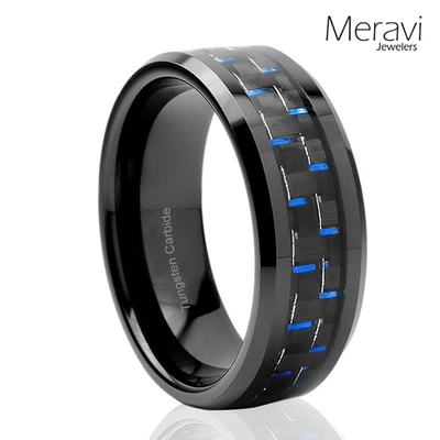 🔥НОВОЕ мужское обручальное кольцо из карбида вольфрама из черного углеродного волокна 8–14 - Изображение 1 из 4