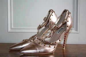 Zapatos sandalia de aguja con tachuelas doradas con tiras DUNE Daenery. Talla UK 4 - Imagen 1 de 14