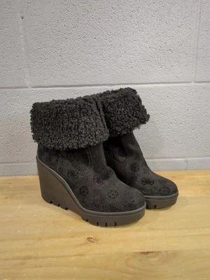 J12 Guess Woman’s Black Faux Fur Ankle Wedge Boots- Size 7.5 NO BOX! - Image 1 of 4