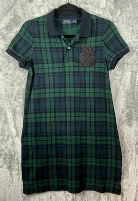 Ralph Lauren Polo Dress Womens Medium Blue Green Plaid Crest Preppy Academia - Image 1 of 4