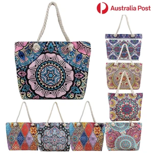 Womens Bohemian Beach Bag Large Tote Zipper Coarse Rope Shoulder Bag Summer AU - Picture 1 of 27