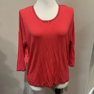 Grace Tunic Hi Low 3/4 Sleeve Studs Stretch Top Women's Large - Picture 1 of 6