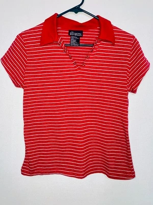 No Boundaries Stretch Juniors Grande 11-13 Rojo Rayas Cuello De Colección Años 90 Foto 1 de 4