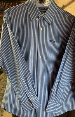 Camisa de vestir Chaps azul/blanco/raya de rayas verdes - L/S - mediana Foto 1 de 4