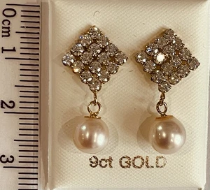 Ohrringe 9 kt Gold 375 CZ & Perlen Ohrhänger ER7775 - Bild 1 von 5